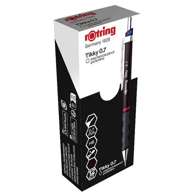 rotring-tikky-druckbleistift-0-7-mm-burgunderrot-feinminenstift-12er-box image 1