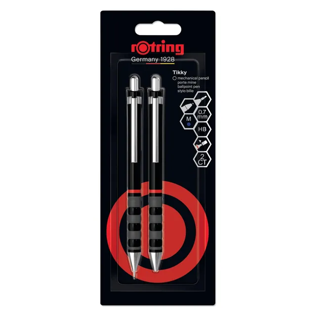 rotring-tikky-set-feinminenstift-0-7-mm-hb-kugelschreiber-schwarz image 1