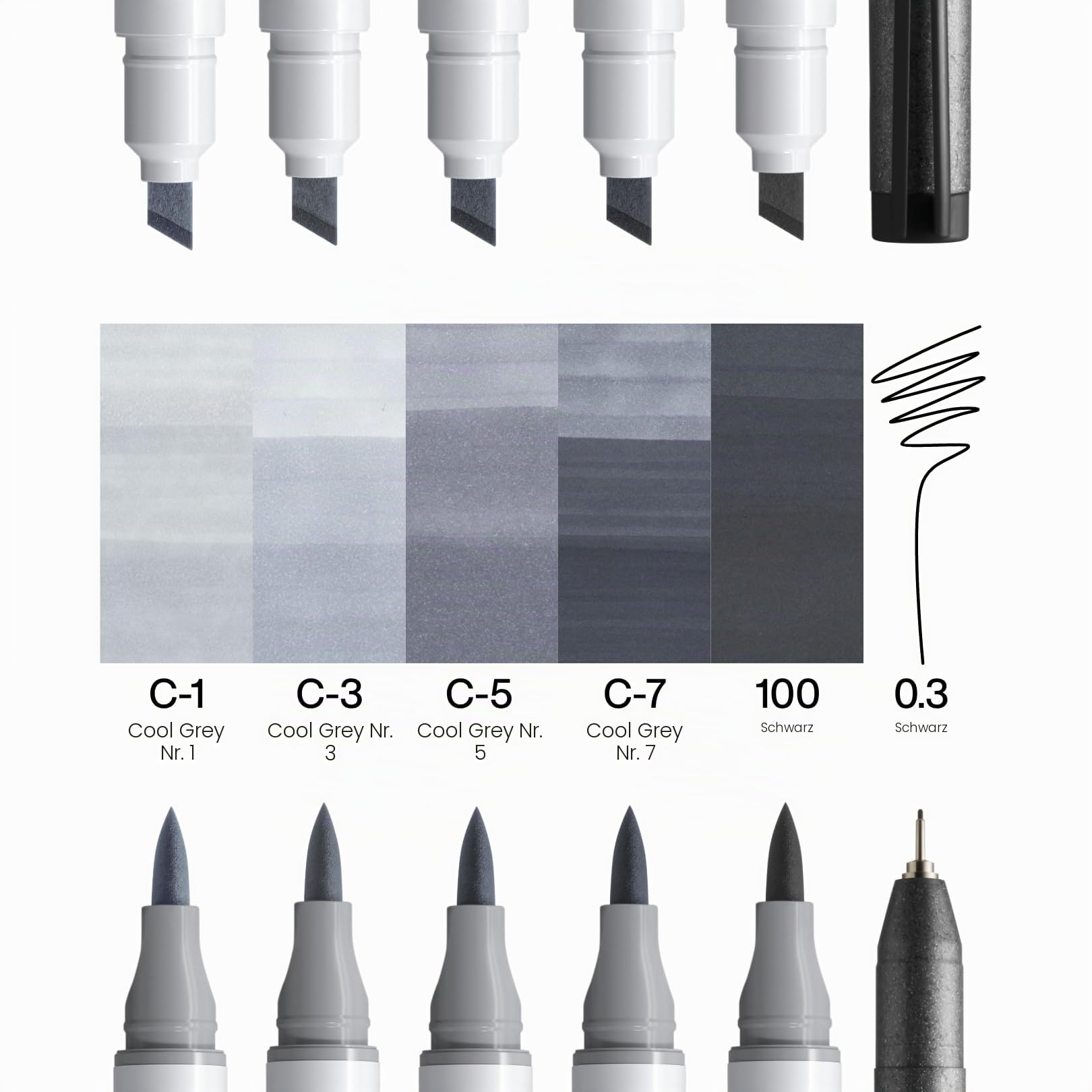 copic-ciao-5-1-set-cold-grey-tones-5-grau-twin-marker-multiliner-black-0-3-mm image 2