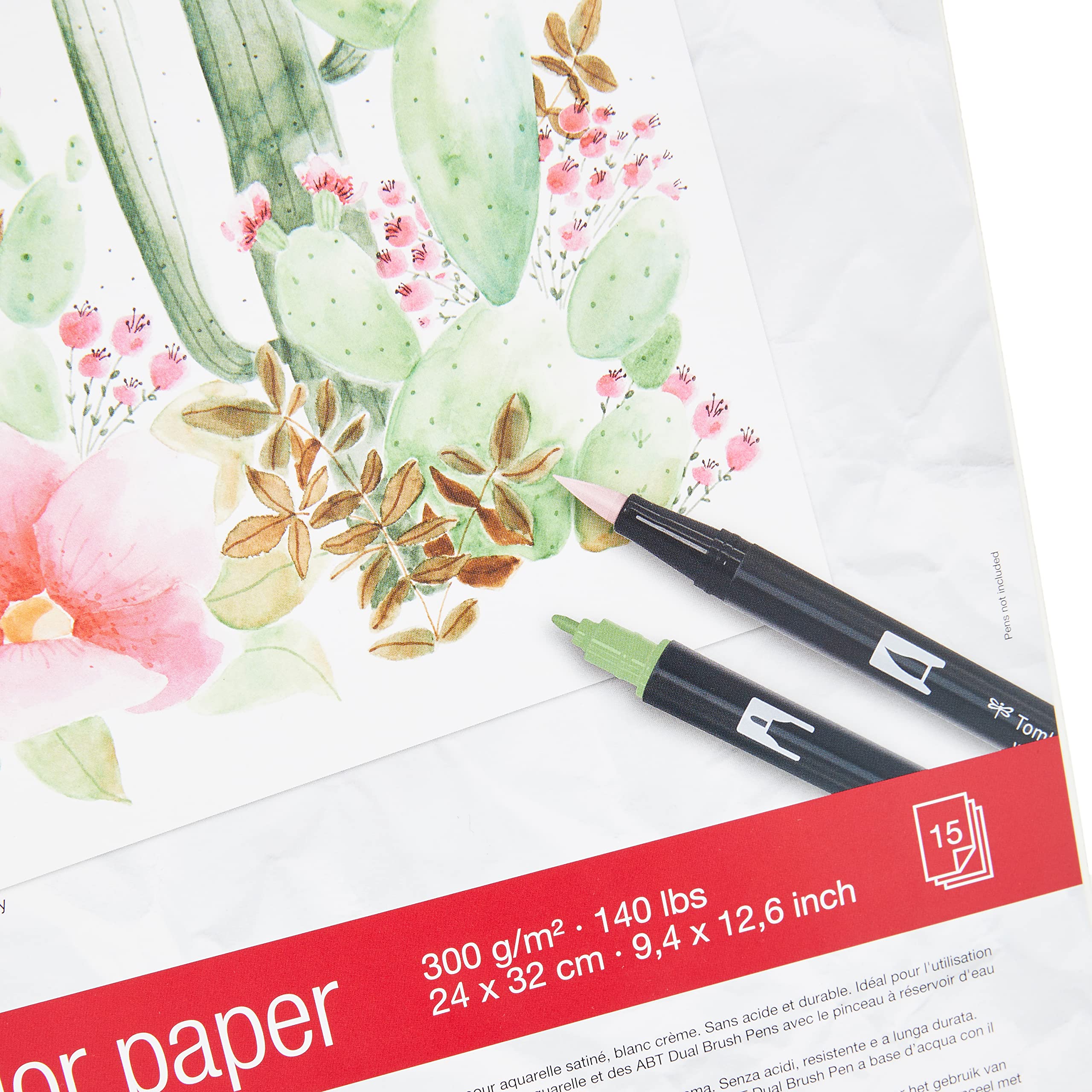 tombow-pb-aqua-aquarellblock-24-x-32-cm-300-g-m-satiniert-cremewei-15-blatt image 4