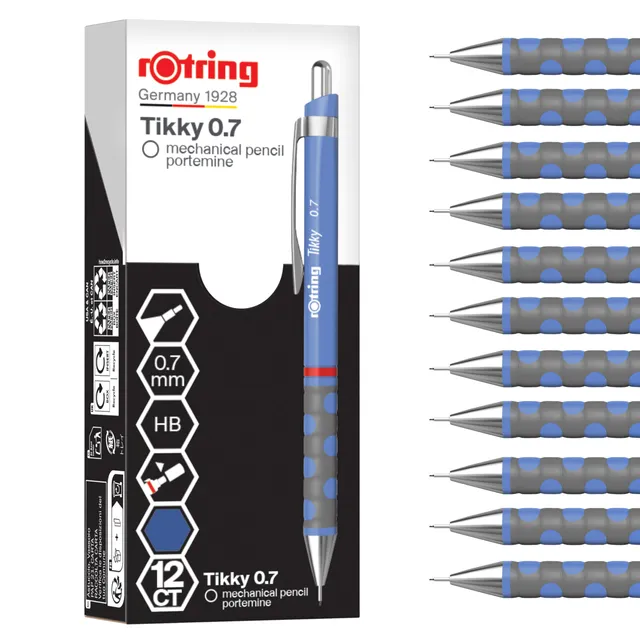 rotring-tikky-druckbleistift-hb-0-7-mm-irisblauer-dreikantschaft-12er-pack image 1