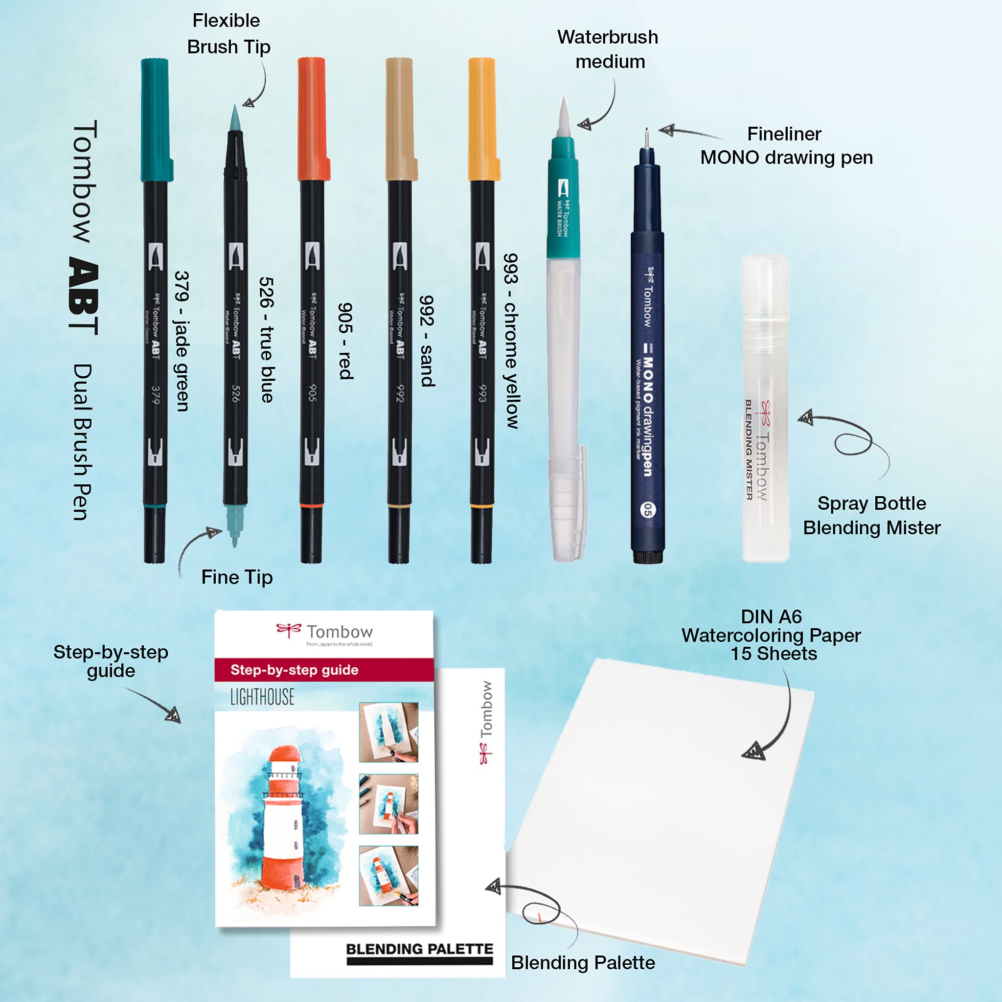 tombow-abt-dual-brush-pen-watercoloring-set-seaside-wcs-sea-aquarell-set-24-teil image 3