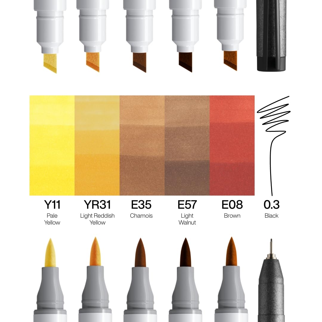 copic-ciao-5-1-set-hair-tones-1-twin-marker-mit-brush-und-keilspitze-inkl-multil image 2