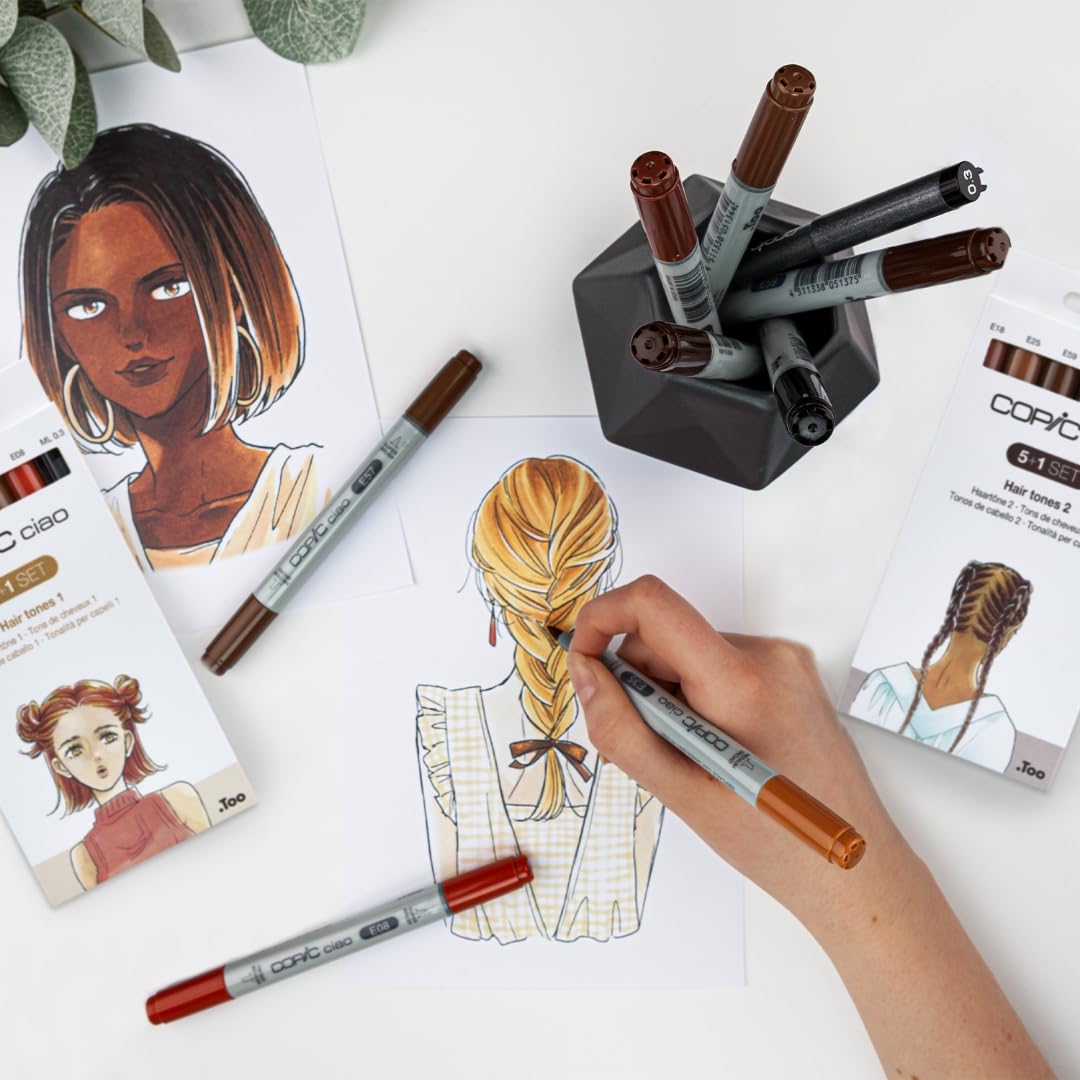 copic-ciao-5-1-set-hair-tones-1-twin-marker-mit-brush-und-keilspitze-inkl-multil image 5
