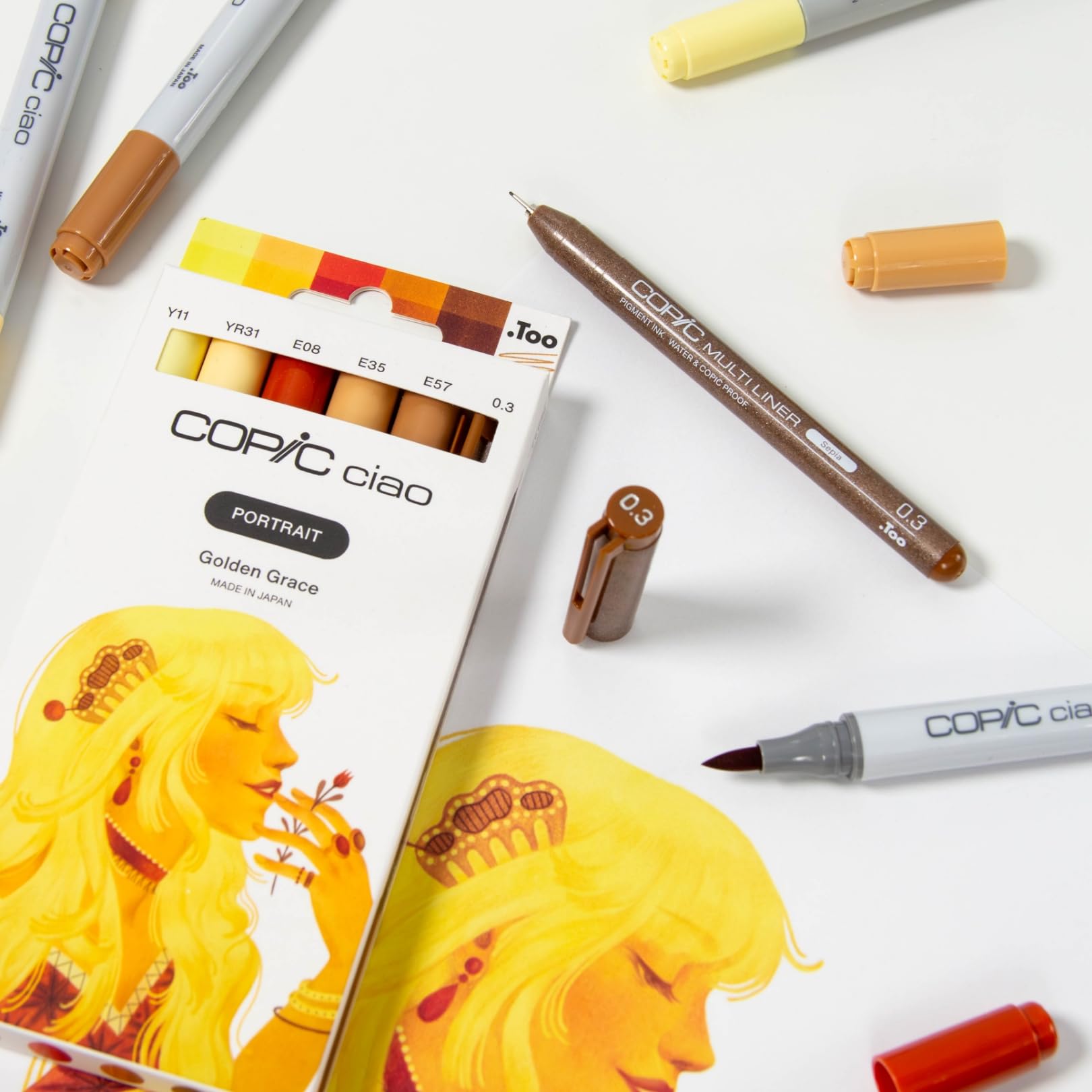 copic-ciao-portrait-set-golden-grace-5-gold-und-braunt-ne-multiliner-0-3-sepia image 5
