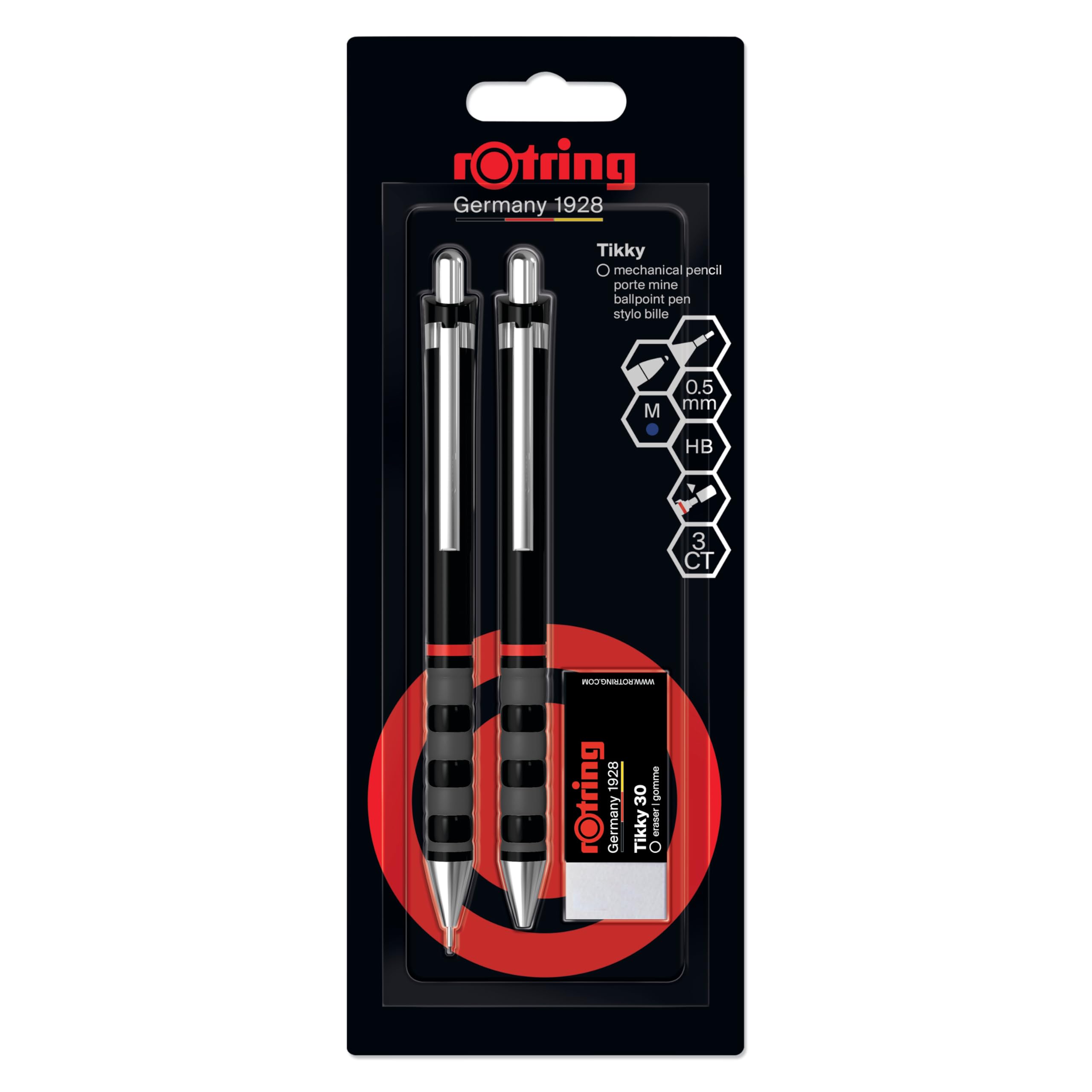 rotring-tikky-set-feinminenstift-0-5-mm-hb-kugelschreiber-radierer-schwarz image 1