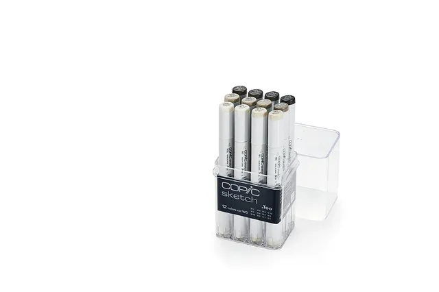 copic-sketch-12-colors-wg-12-grau-twin-marker-im-acryl-display image 1