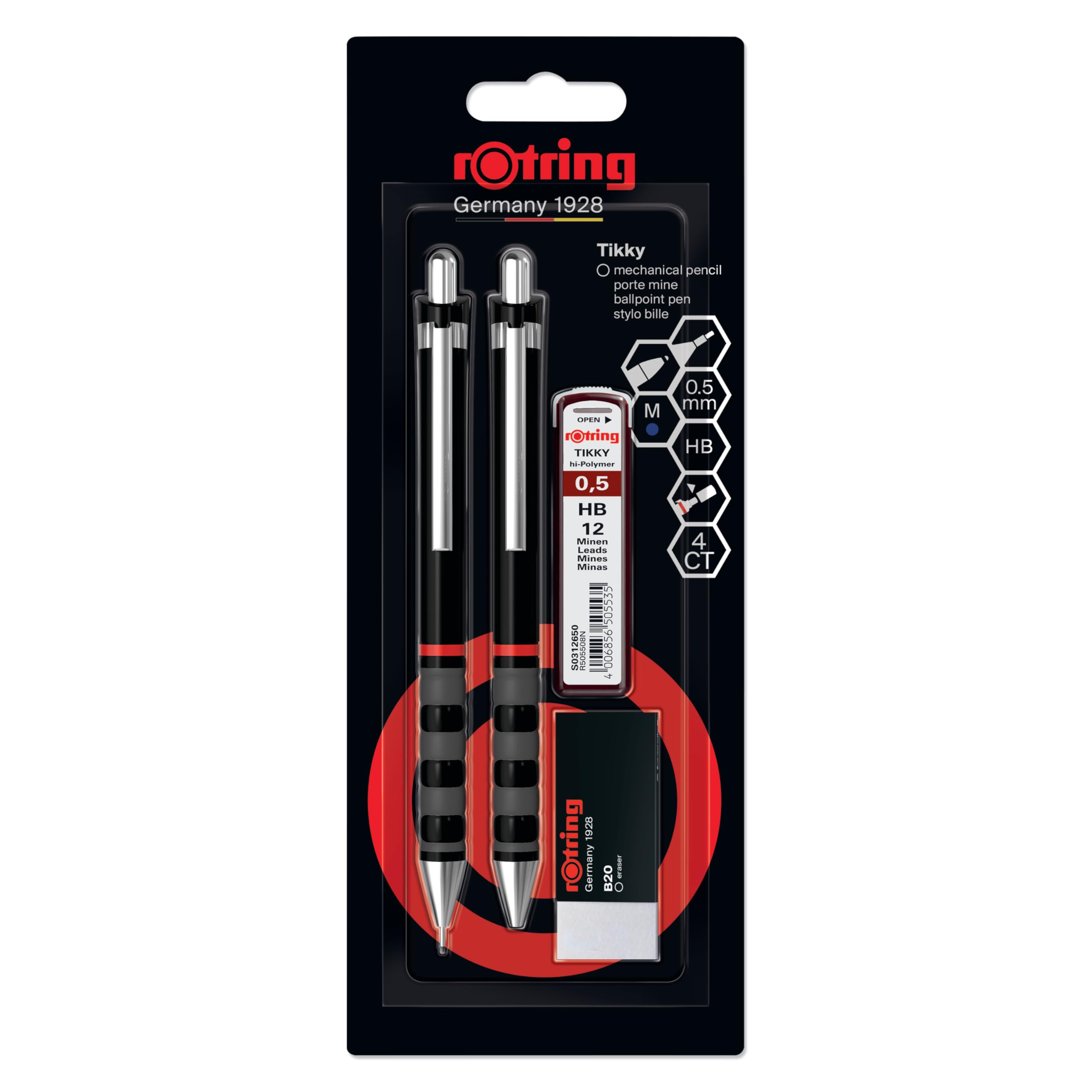 rotring-tikky-set-feinminenstift-0-5-mm-kugelschreiber-radierer-schwarz image 1