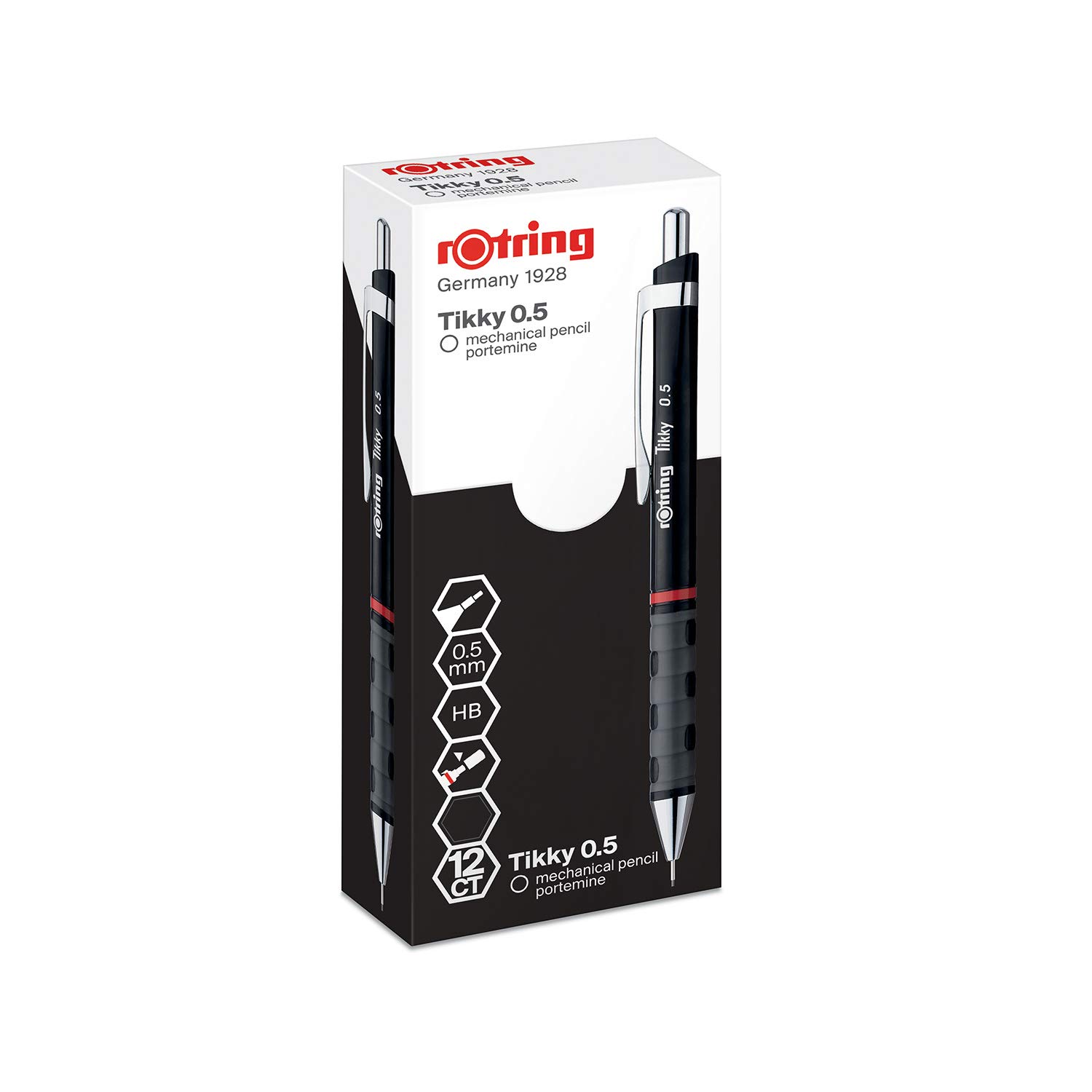 rotring-tikky-druckbleistift-hb-0-5-mm-schwarzer-schaft-12er-box image 1