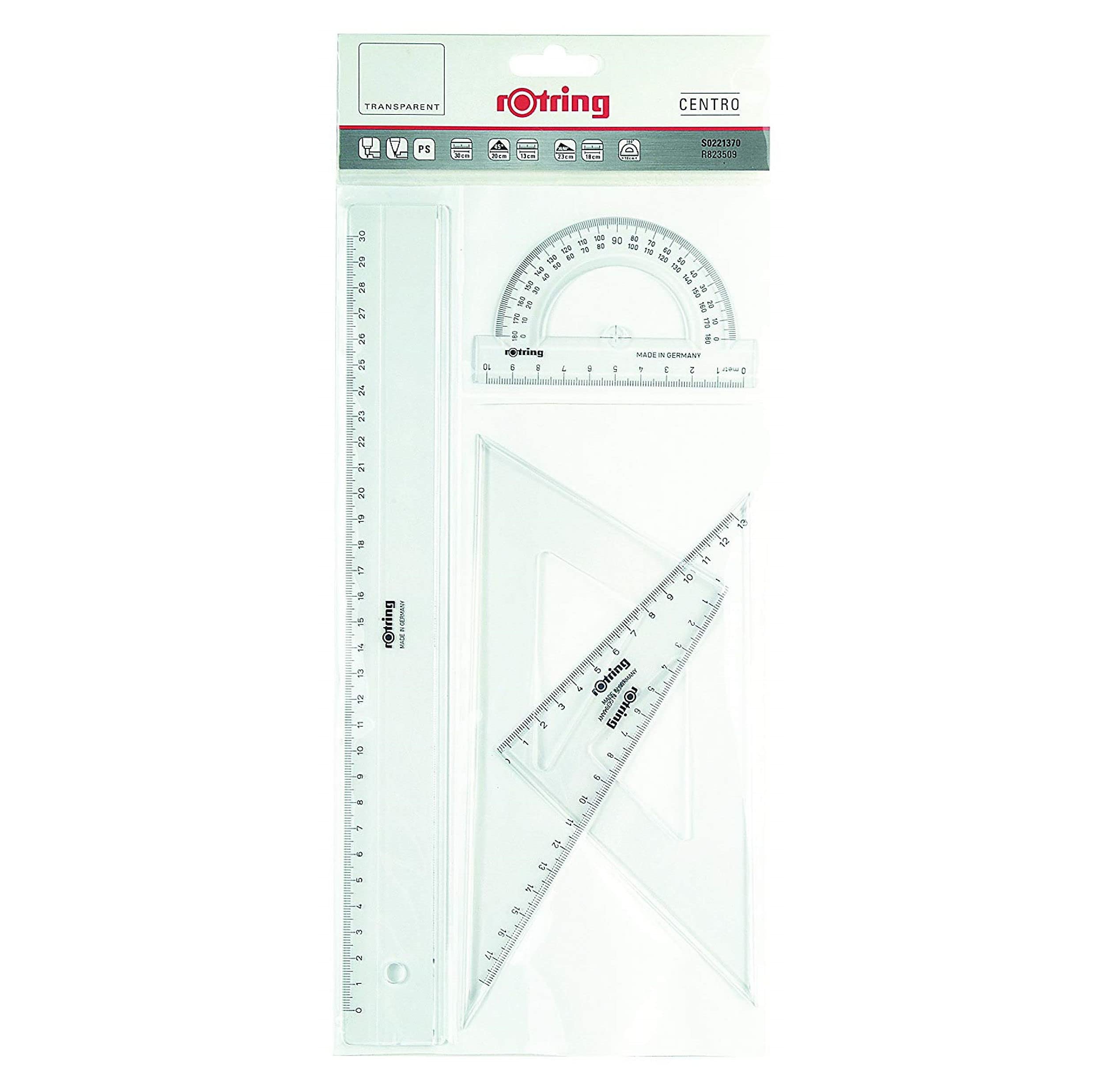 rotring-centro-geometrie-set-4-teilig-mit-lineal-winkelmesser-geodreieck image 2