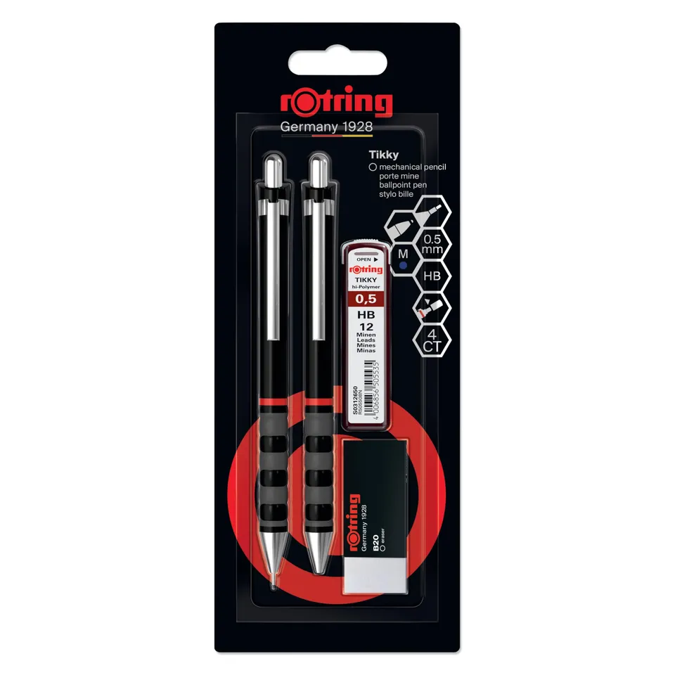 rotring-tikky-set-feinminenstift-0-5-mm-kugelschreiber-radierer-schwarz image 1
