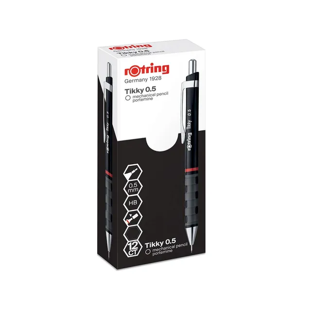 rotring-tikky-druckbleistift-hb-0-5-mm-schwarzer-schaft-12er-box image 1