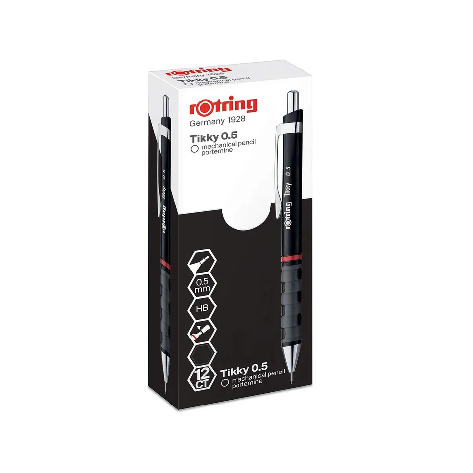 rotring-tikky-druckbleistift-hb-0-5-mm-schwarzer-schaft-12er-box image 1