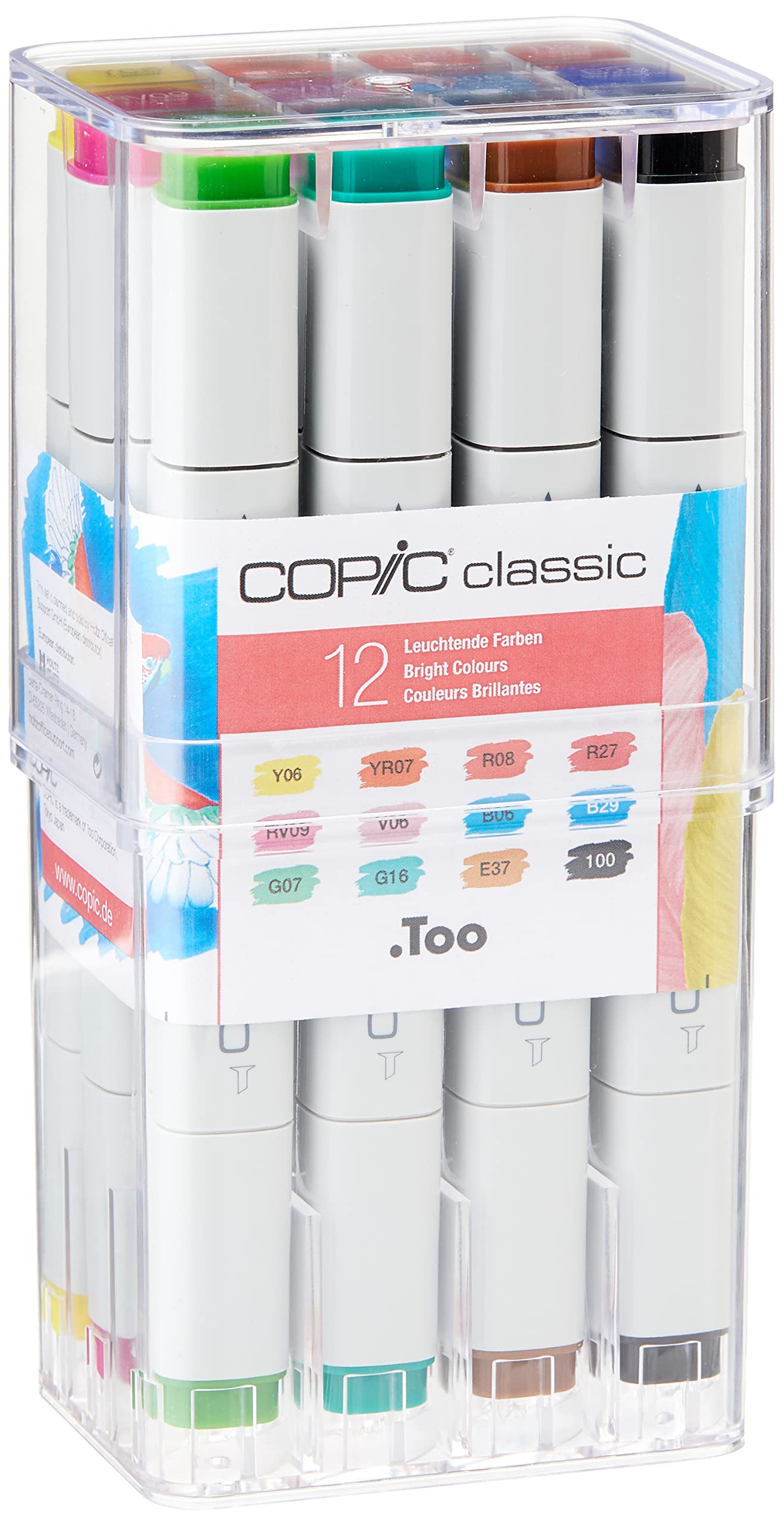 copic-classic-twin-marker-12er-set-leuchtende-farben-im-acryl-display image 1