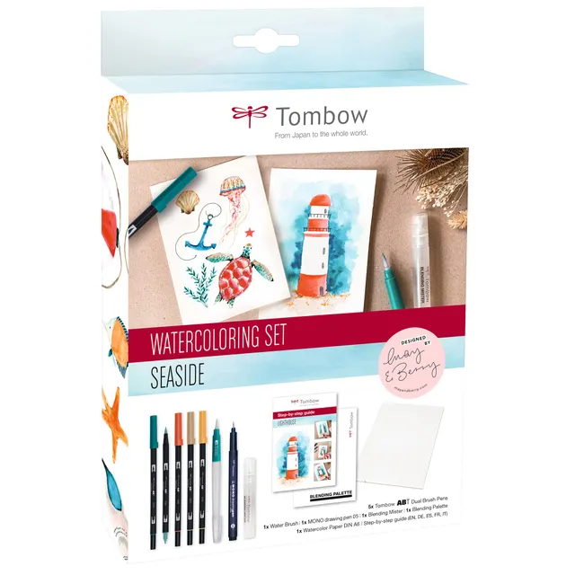 tombow-abt-dual-brush-pen-watercoloring-set-seaside-wcs-sea-aquarell-set-24-teil image 1