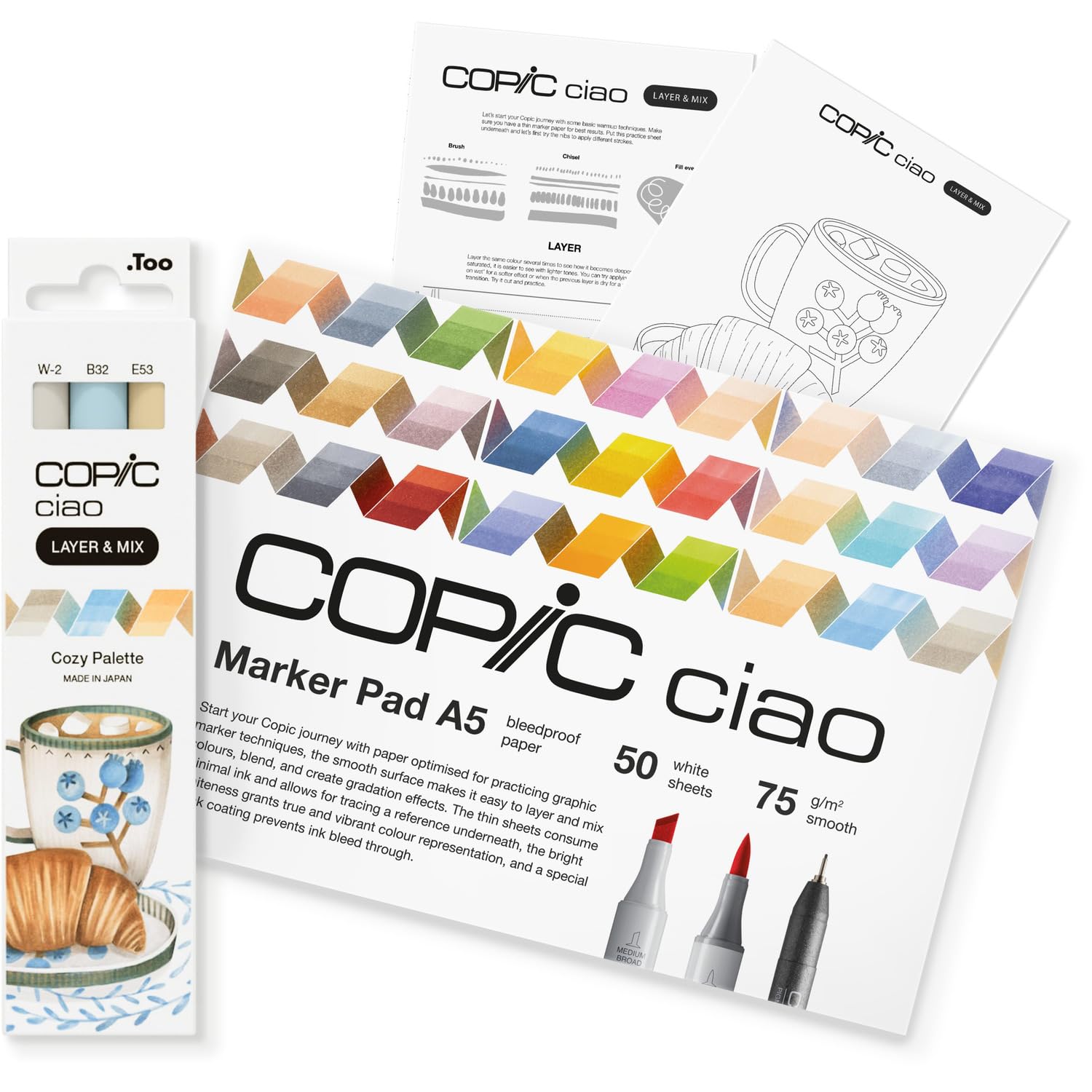 copic-ciao-layer-mix-starter-set-cozy-marker-set-mit-3-farben-a5-markerpad-und-v image 1