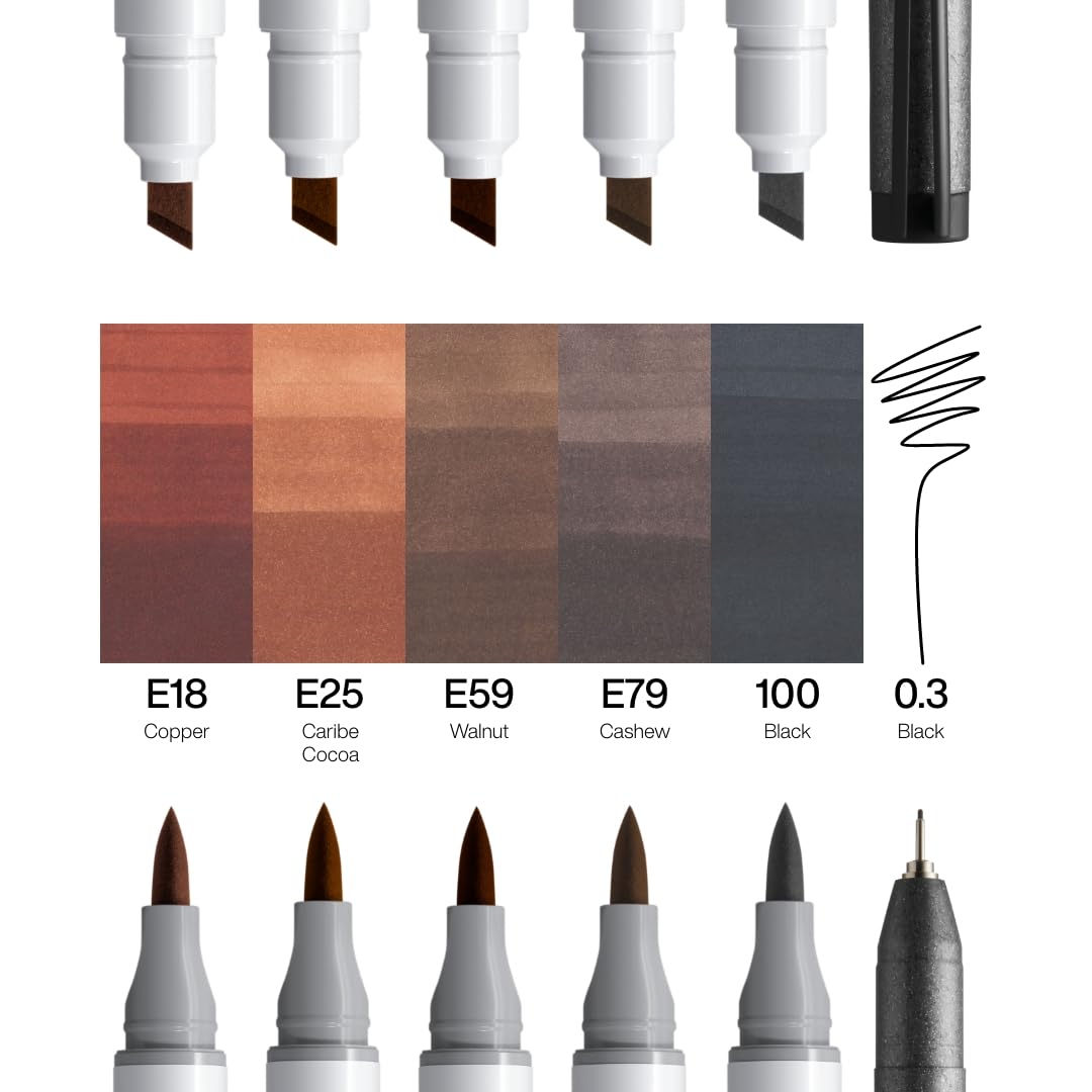 copic-ciao-5-1-set-hair-tones-2-5-twin-marker-multiliner-black-0-3-mm image 2