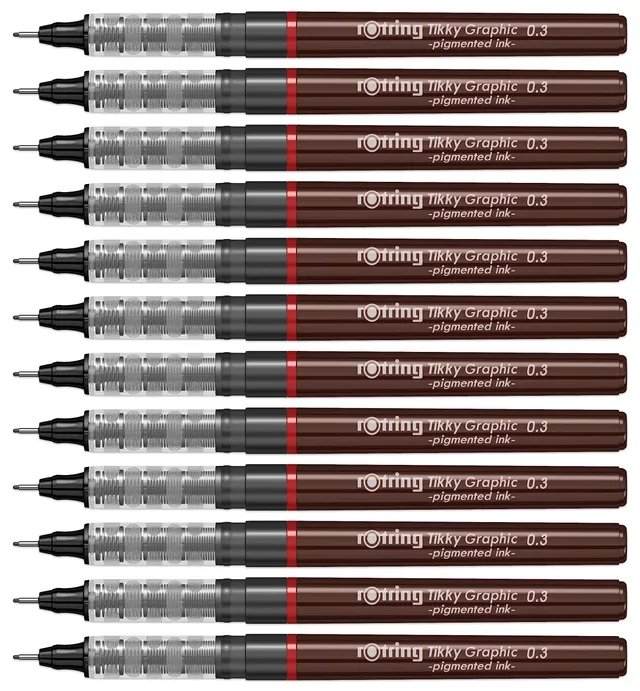 rotring-tikky-grafik-fineliner-0-3-mm-schwarze-tinte-12er-box image 1