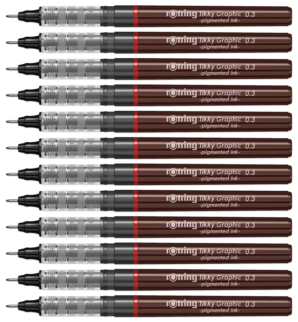 rotring-tikky-grafik-fineliner-0-3-mm-schwarze-tinte-12er-box image 1
