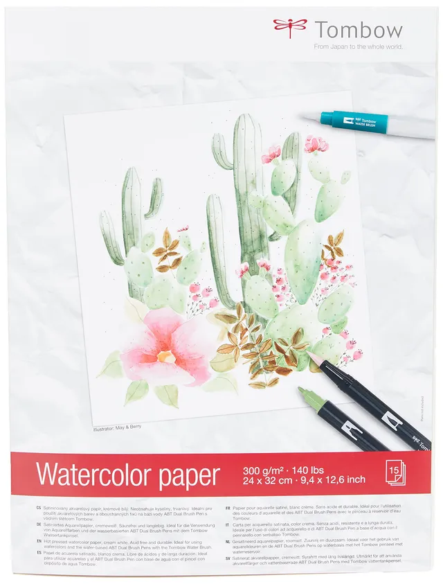 tombow-pb-aqua-aquarellblock-24-x-32-cm-300-g-m-satiniert-cremewei-15-blatt image 1