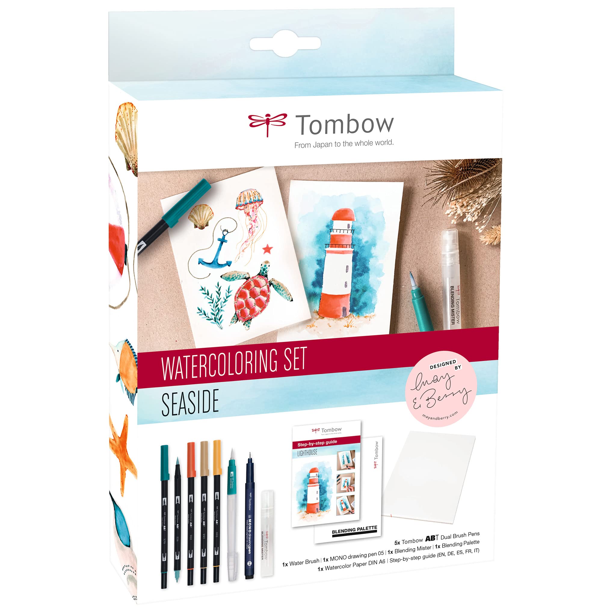 tombow-abt-dual-brush-pen-watercoloring-set-seaside-wcs-sea-aquarell-set-24-teil image 1