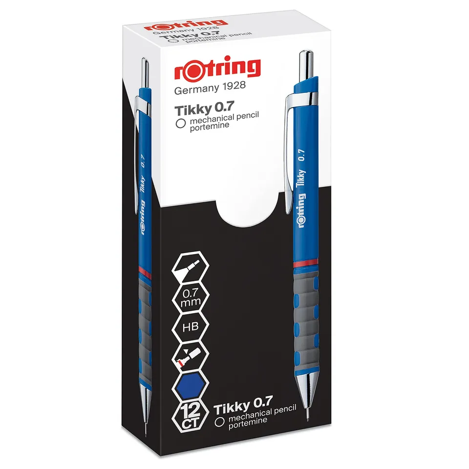 rotring-tikky-druckbleistift-0-7-mm-blau-12er-box-hb-mit-soft-touch-griff image 1