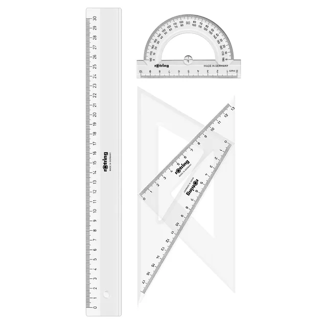 rotring-centro-geometrie-set-4-teilig-mit-lineal-winkelmesser-geodreieck image 1